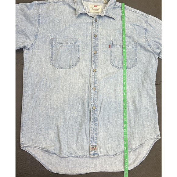 VTG Levis Shirt Men X-Large Blue Denim Light Wash Long Sleeve Button Red Tab - Picture 8 of 10